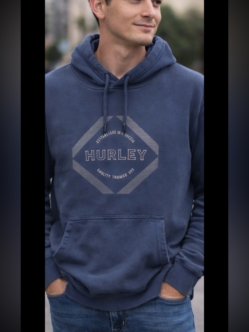 Hurley Men’s Logo Hoodie Navy Blue Pullover Sweatshirt Size M